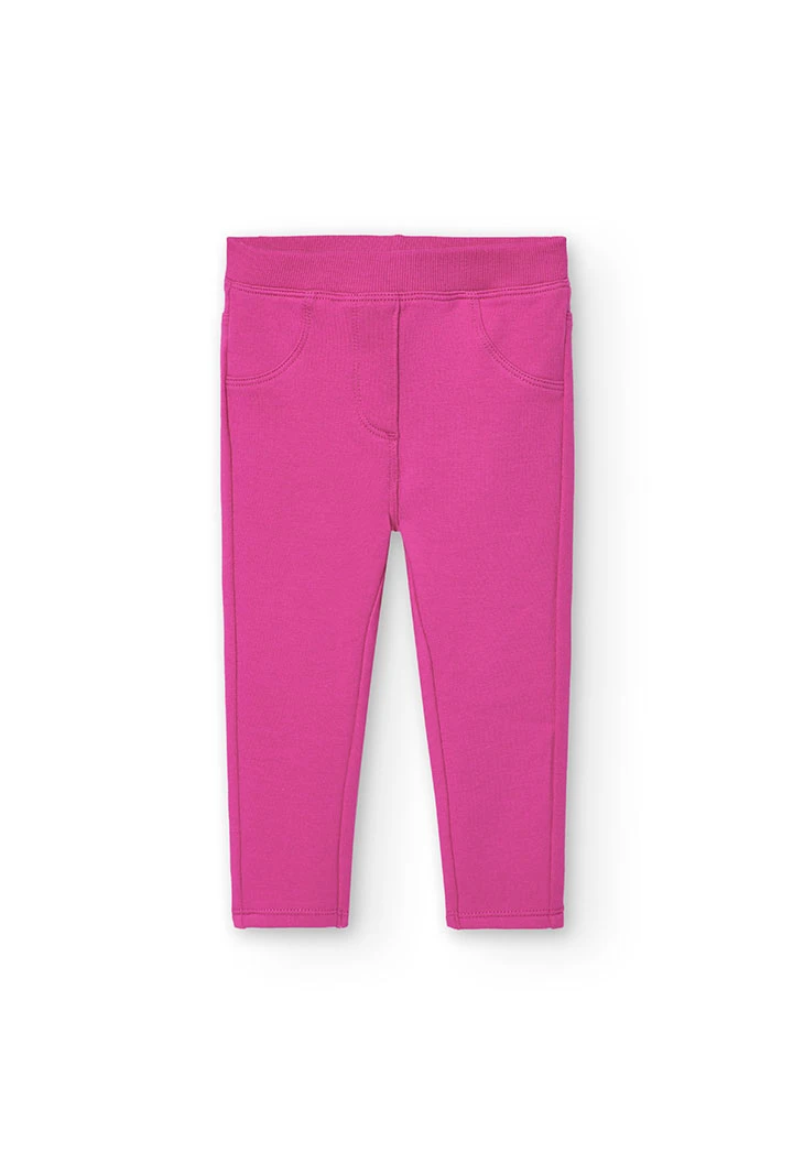 Elastic plush trousers for baby girl in pink