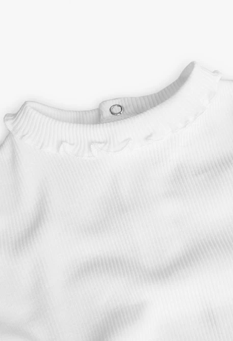 T-shirt blanc côtelé pour bébé fille en blanc