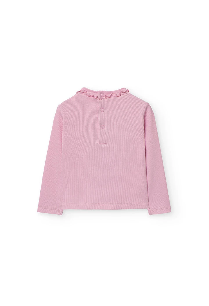 Camiseta en canalé para bebé niña en rosa