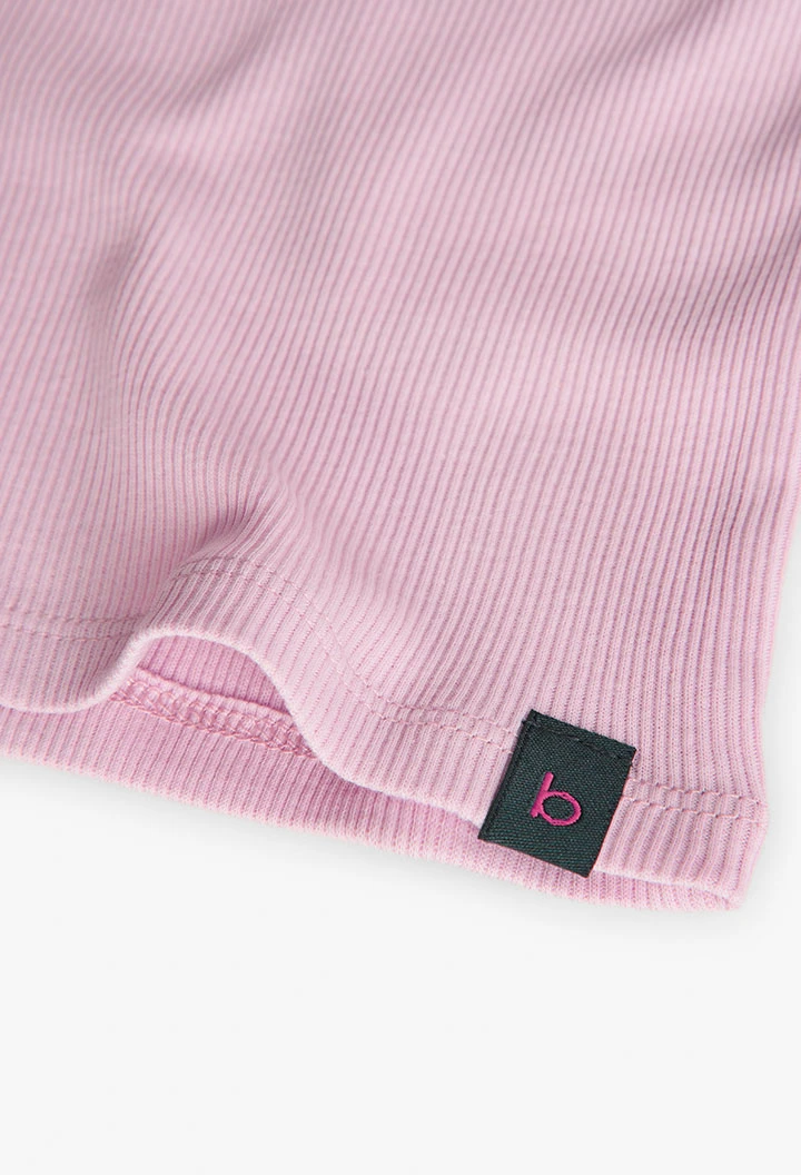 Camiseta en canalé para bebé niña en rosa