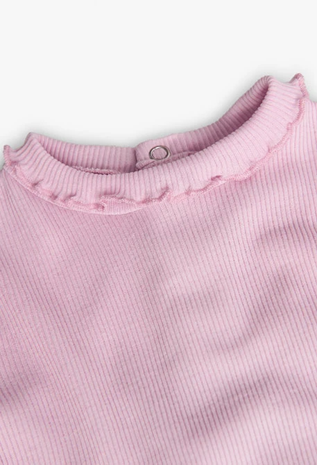 Camiseta en canalé para bebé niña en rosa