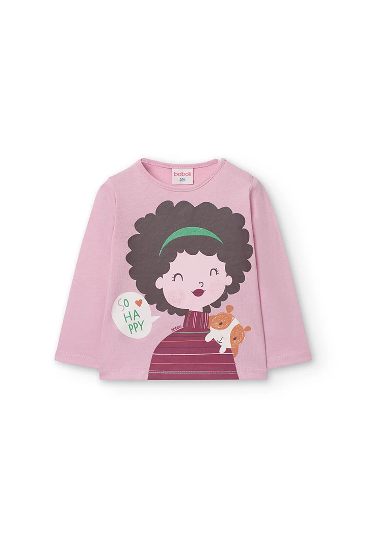 Camiseta básica de algodão para bebé menina em rosa