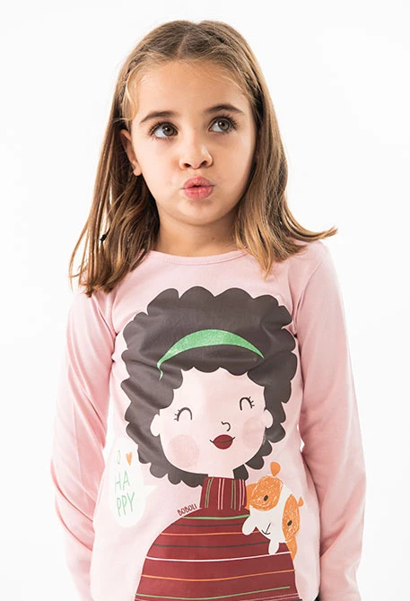 Camiseta básica de algodão para bebé menina em rosa