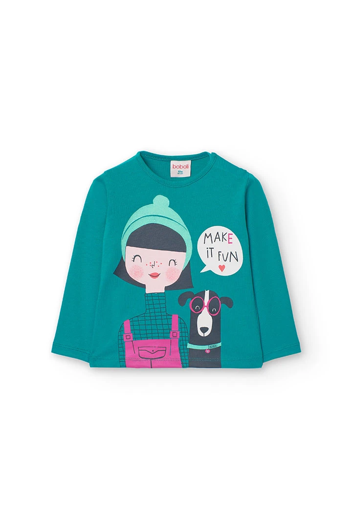 T-shirt basique  en cotton pour bébé fille en vert