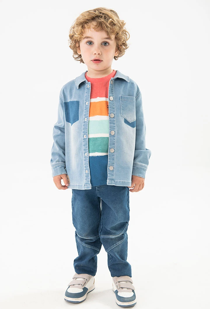 Baby boy knitted denim trousers in blue.