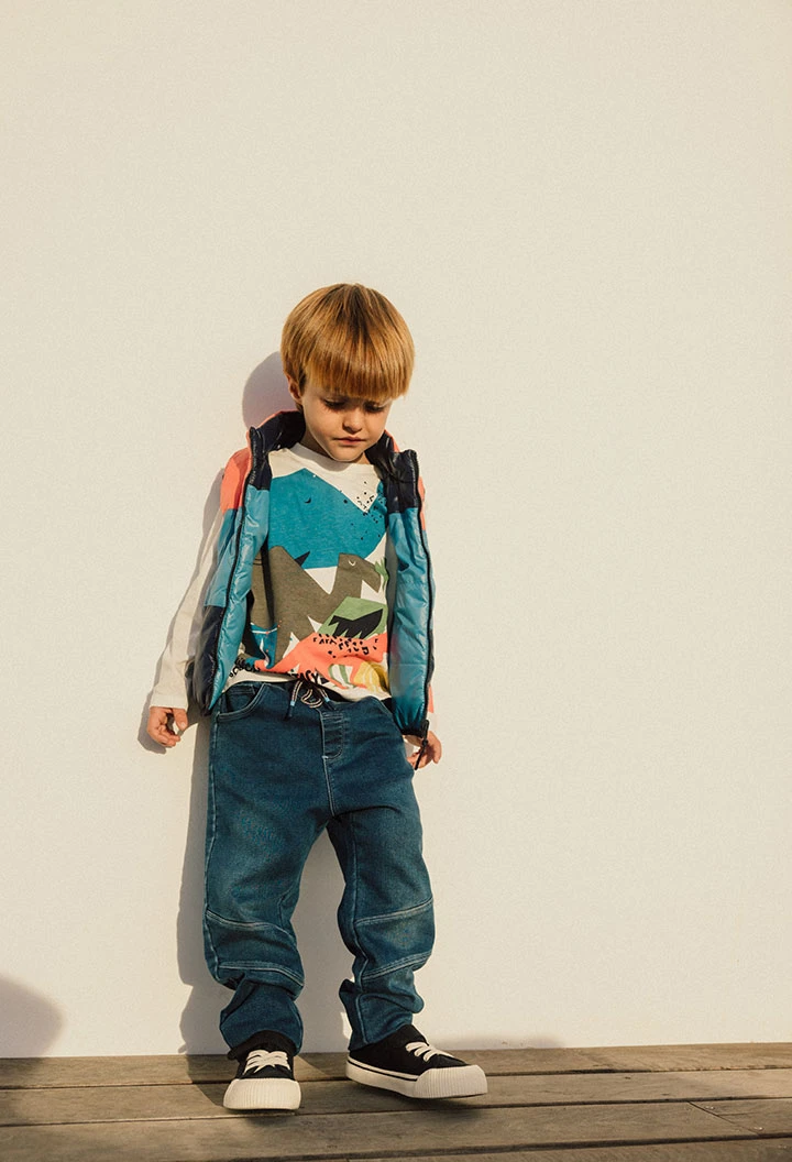 Baby boy knitted denim trousers in blue.