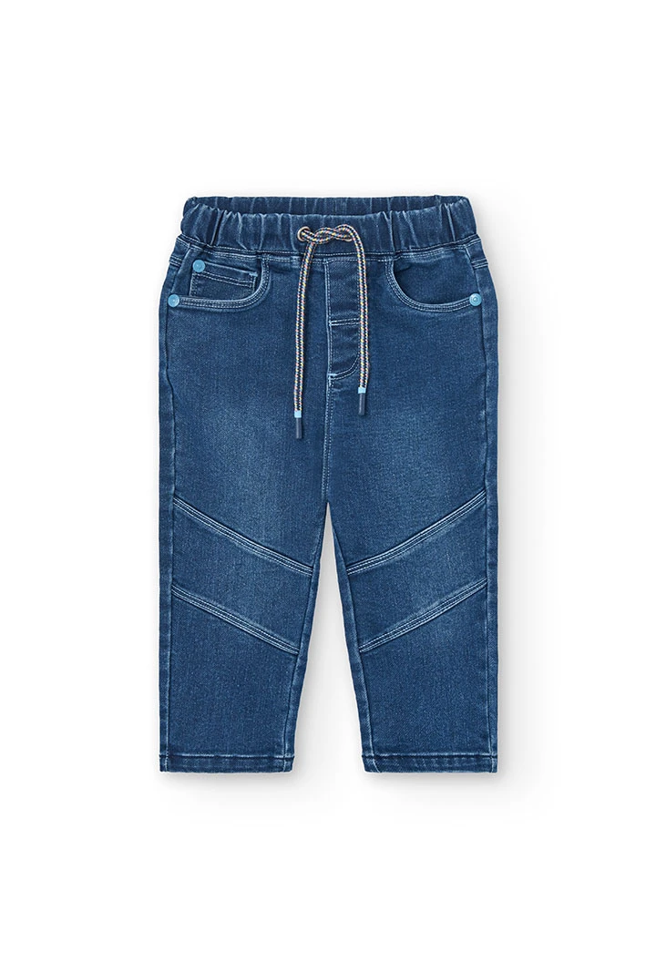 Baby boy knitted denim trousers in blue.