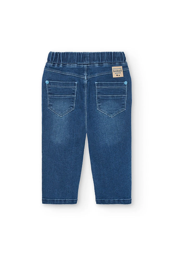 Baby boy knitted denim trousers in blue.