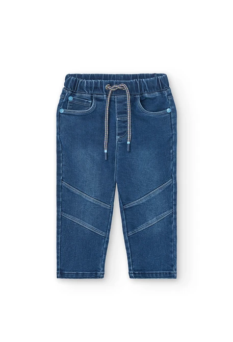 Baby boy knitted denim trousers in blue.
