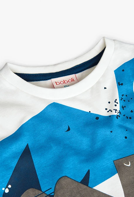 Camiseta de malha para bebé menino em cor branca com design de dinossauros.
