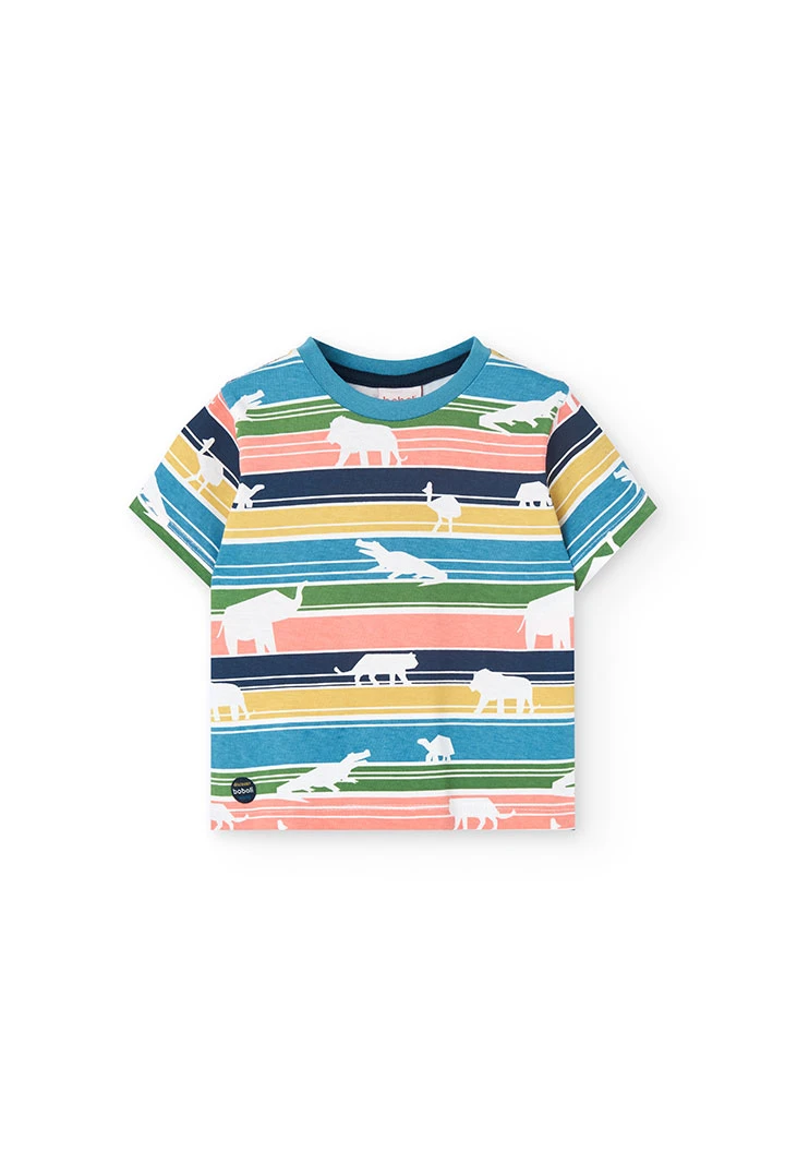 T-shirt de malha para bebé menino com estampado de riscas.