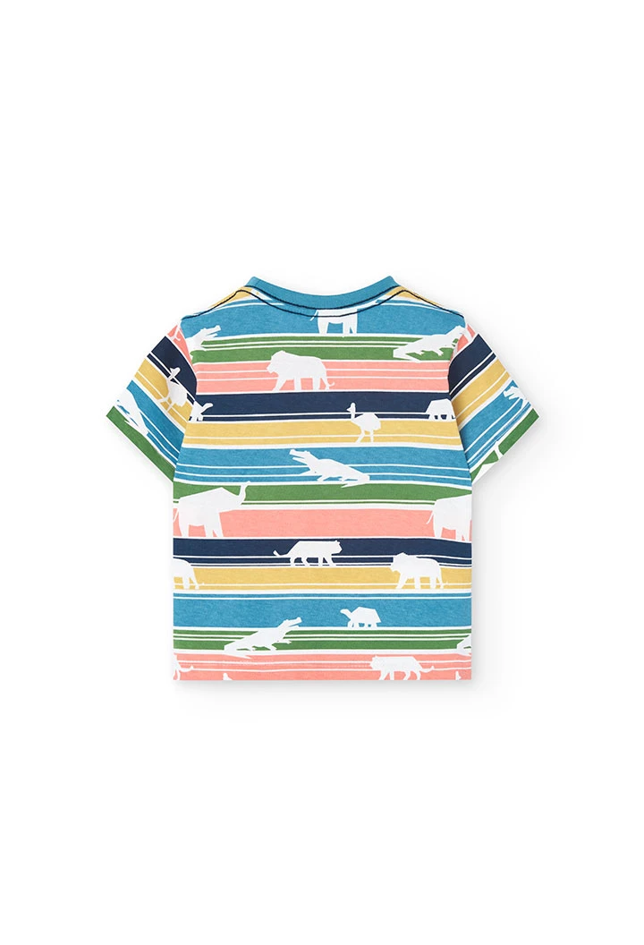 T-shirt de malha para bebé menino com estampado de riscas.