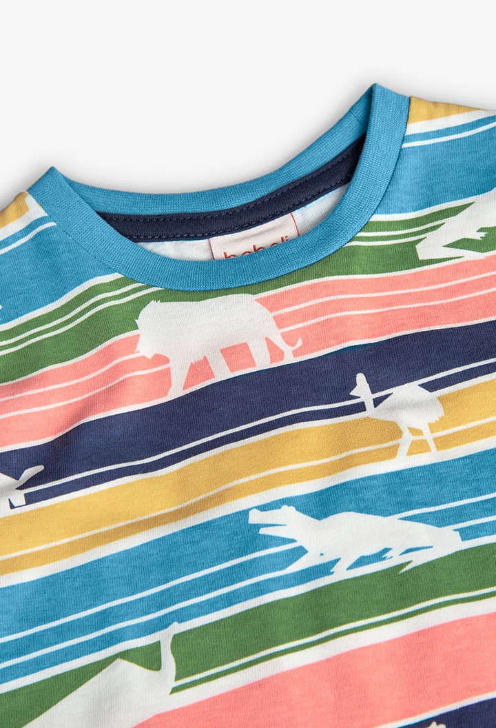 T-shirt de malha para bebé menino com estampado de riscas.