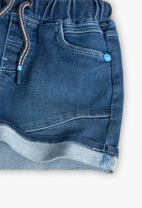 Knitted denim Bermuda shorts for baby boy in blue