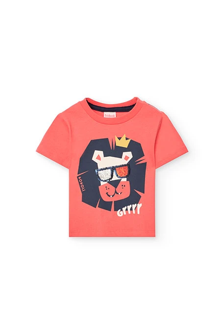 Baby-Jungen Strick-T-Shirt in Rot mit Löwen-Aufdruck