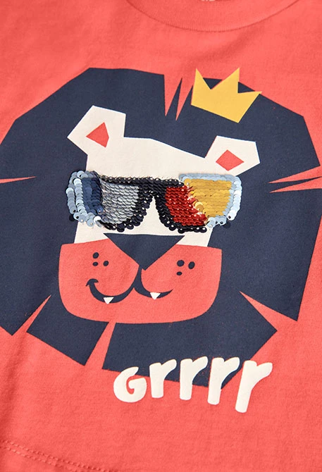 Baby-Jungen Strick-T-Shirt in Rot mit Löwen-Aufdruck