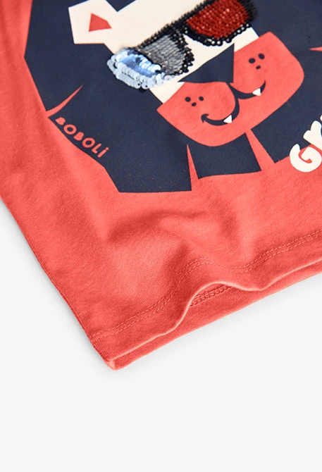 Baby-Jungen Strick-T-Shirt in Rot mit Löwen-Aufdruck