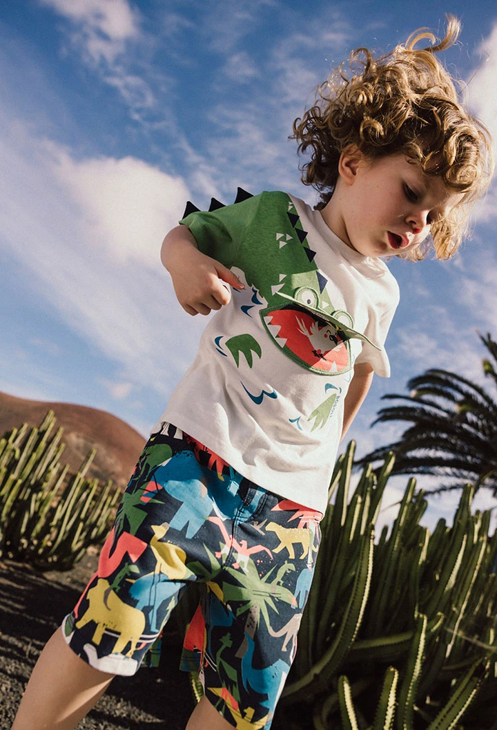 Bermuda in maglia per bambino con stampa di animali