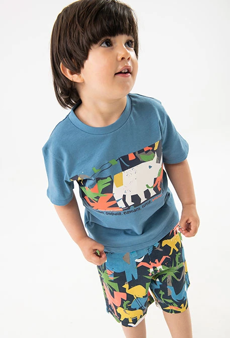 Bermuda in maglia per bambino con stampa di animali