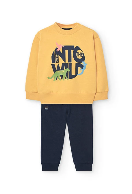 Baby boy knitted sweatshirt and trousers set in yellow.