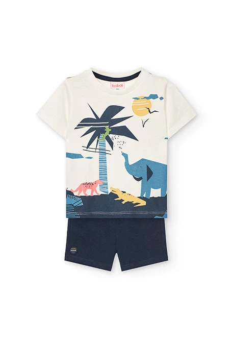 Completo di maglietta e pantaloncini in maglia per bambino in colore bianco.