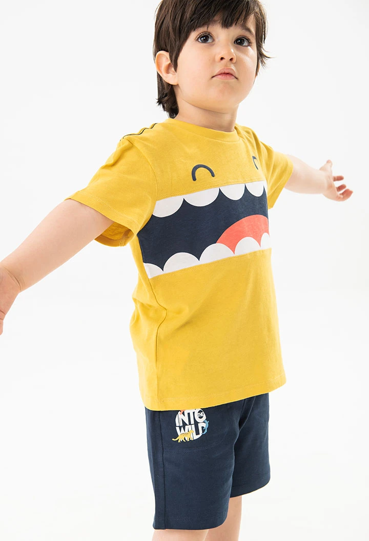 Maglietta a maglia per neonato in colore giallo con stampa.