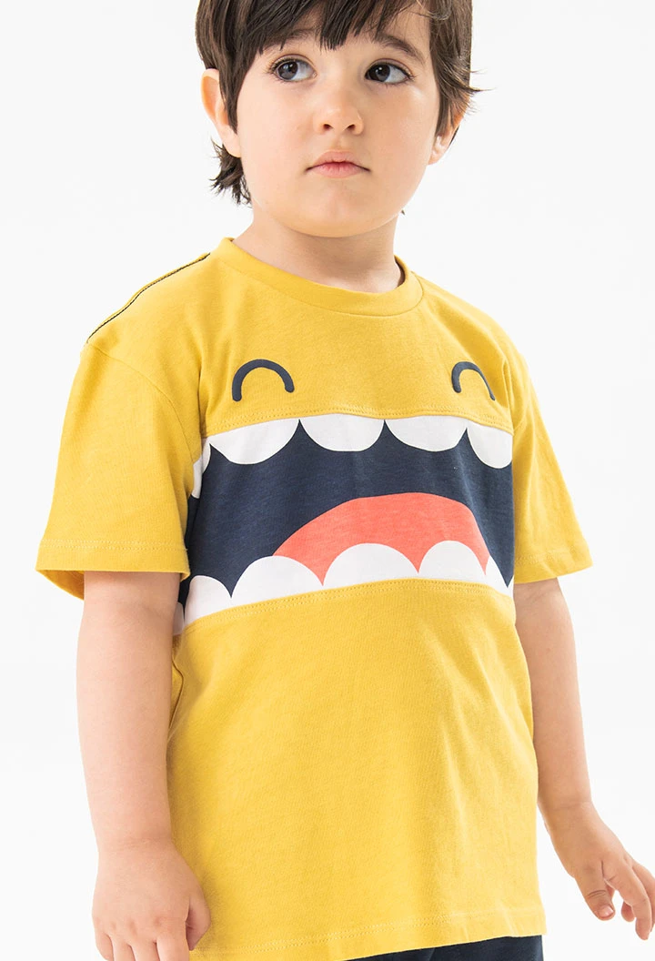 Camisola de malha para bebé menino em cor amarela com estampado