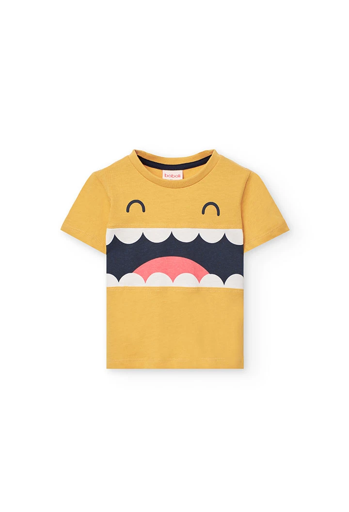 Maglietta a maglia per neonato in colore giallo con stampa.