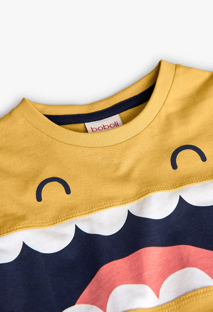 Maglietta a maglia per neonato in colore giallo con stampa.