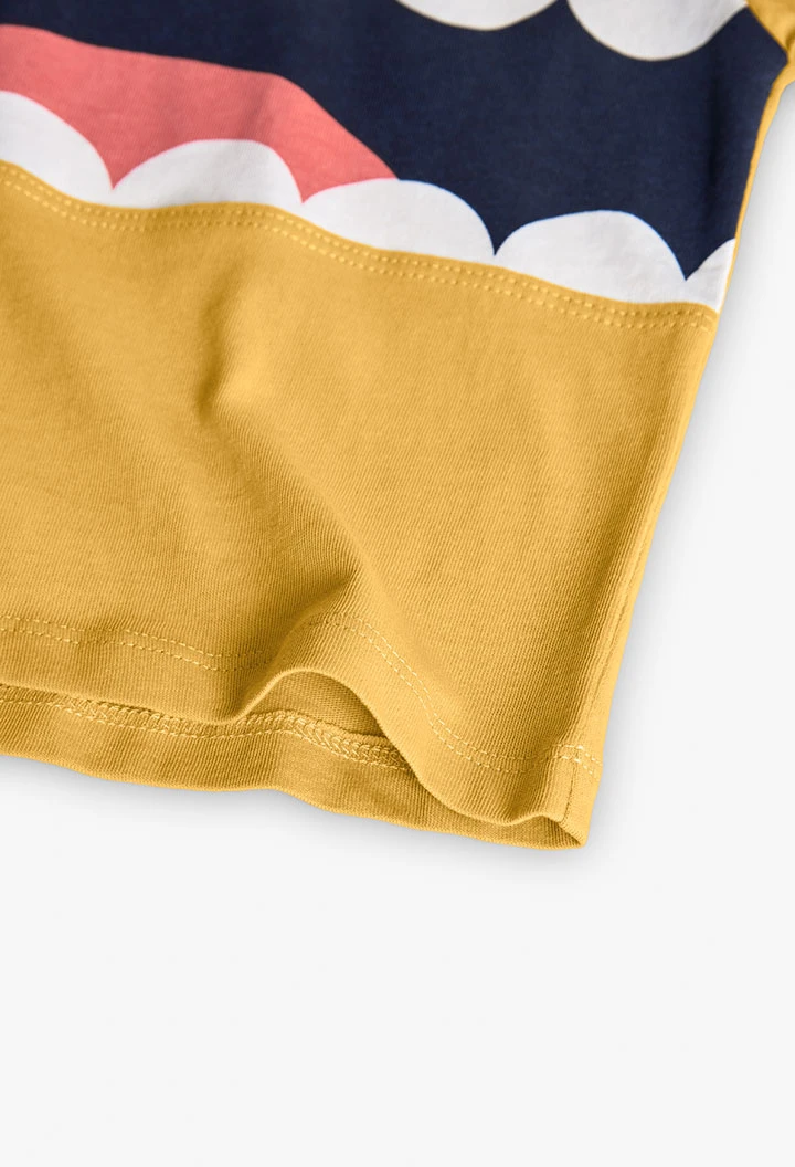 Maglietta a maglia per neonato in colore giallo con stampa.