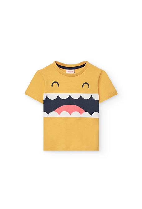 Baby-Jungen-T-Shirt aus Strickstoff in Gelb mit Druckmuster