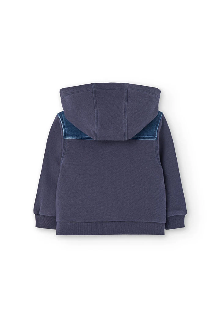 Strick-Denim-Jacke für Jungen in Blau mit Kapuze.