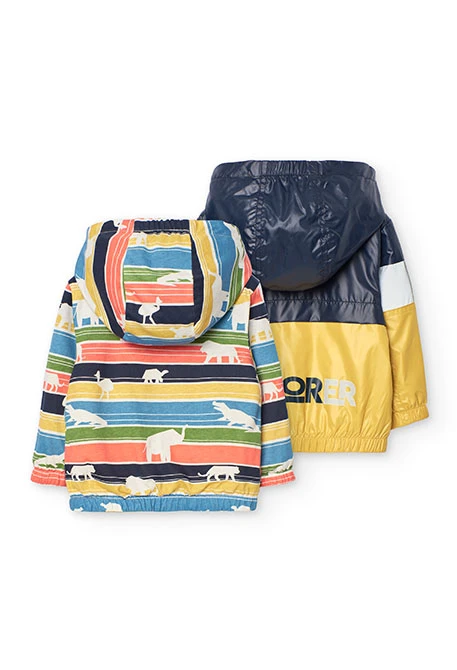 Parka reversível para bebé menino em cor mostarda e preta com estampado