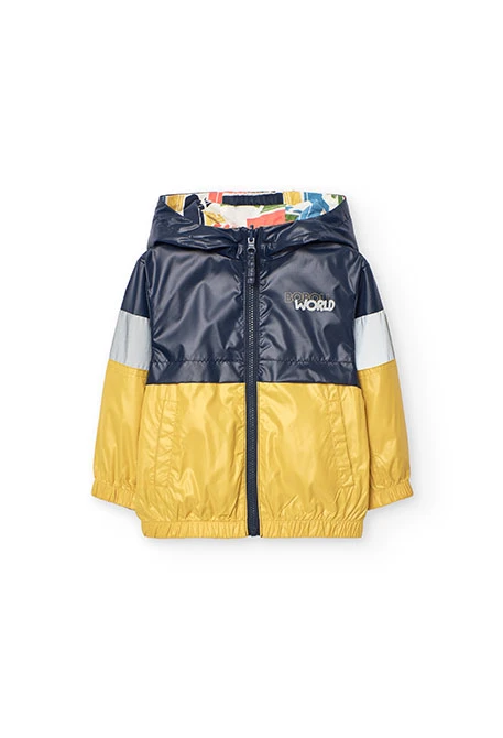 Parka reversível para bebé menino em cor mostarda e preta com estampado