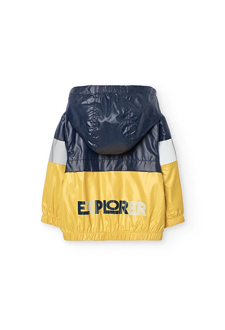 Parka reversível para bebé menino em cor mostarda e preta com estampado