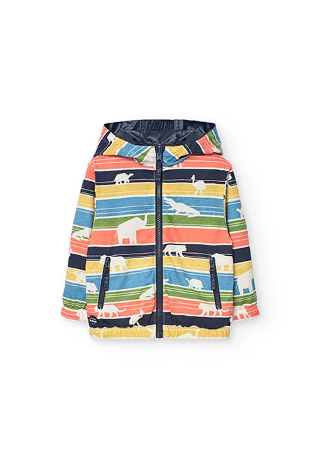 Parka reversible para bebé niño en color mostaza y negro y con estampado