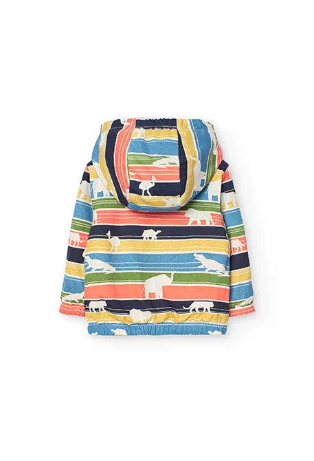 Parka reversível para bebé menino em cor mostarda e preta com estampado