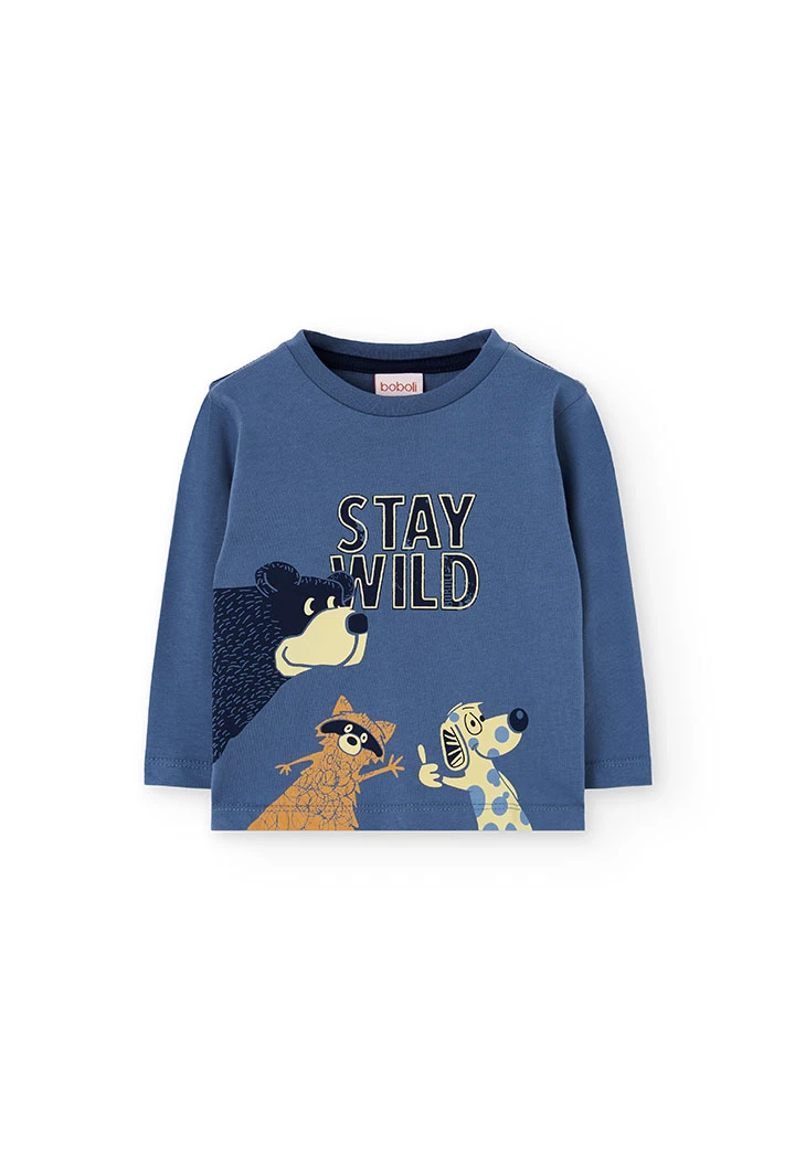 Baumwoll-T-Shirt für Jungen mit blauen Tieren