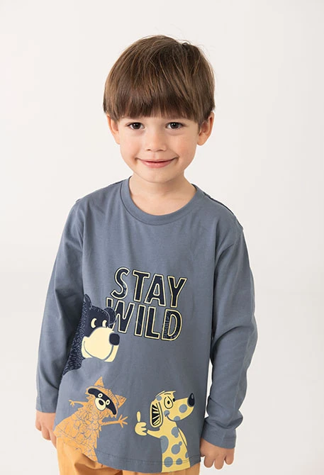 Camiseta niño de algodón animales azul