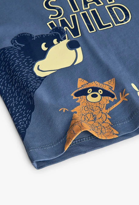 T-shirt menino de algodão animais azul