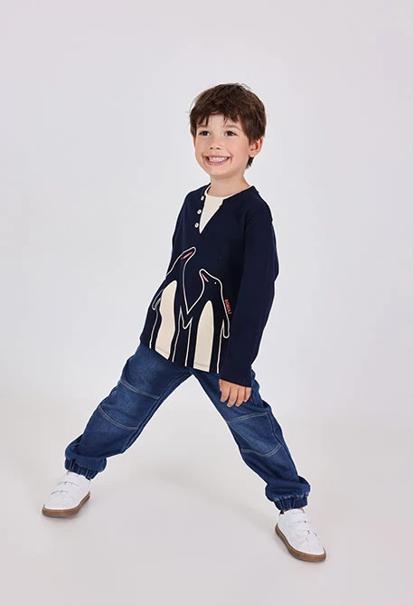 Navy blue denim trousers for boy