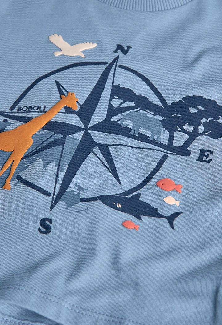 T-shirt garçon en coton gris boussole