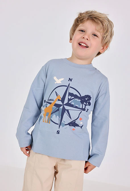 T-shirt garçon en coton gris boussole