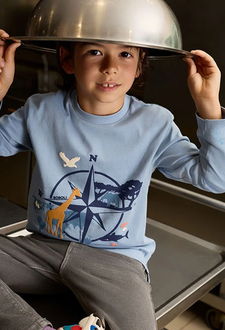 T-shirt garçon en coton gris boussole