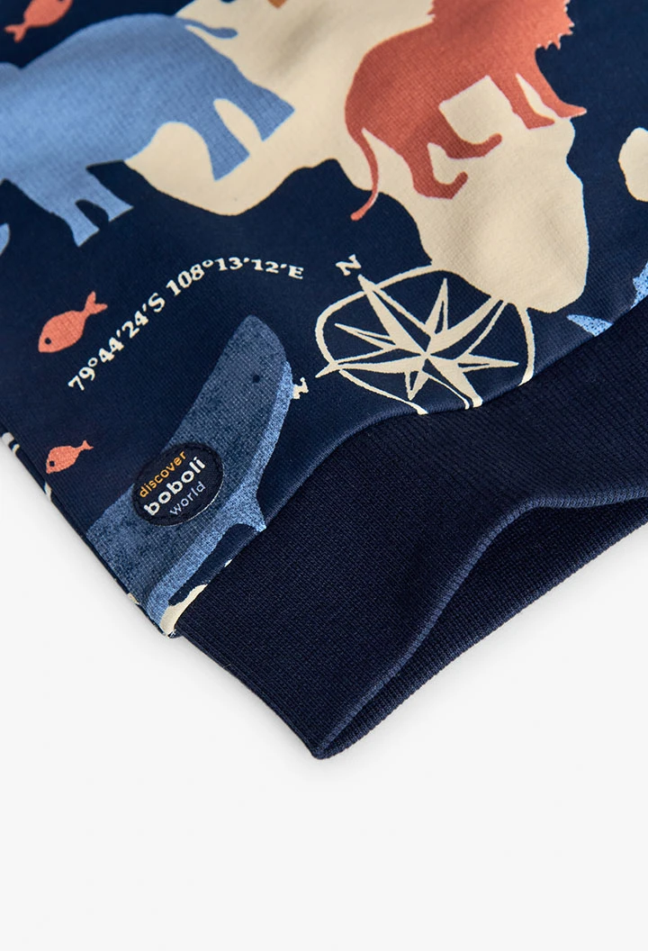 Sudadera niño felpa animales azul marino