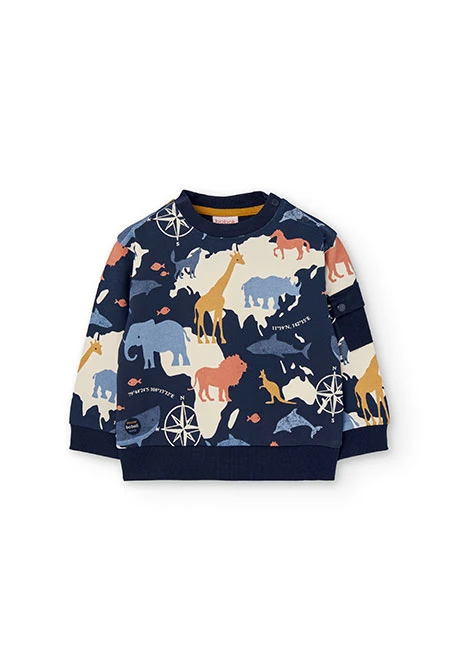 Navy blue boy´s sweatshirt with animal fleece