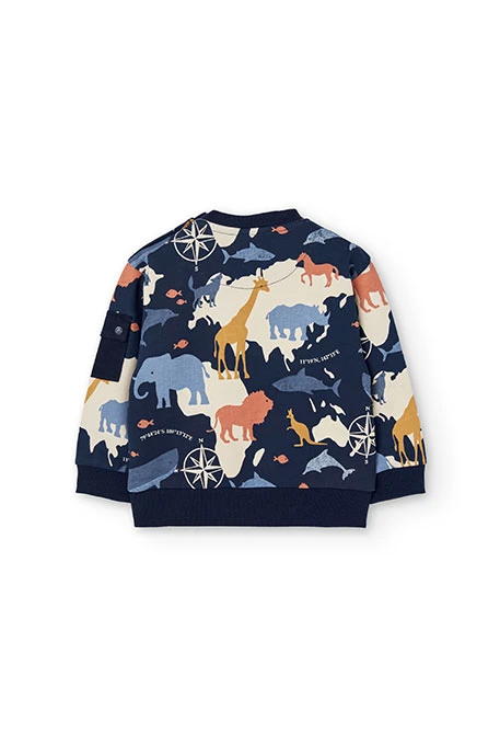 Camisola de menino em felpa com animais azul-marinho