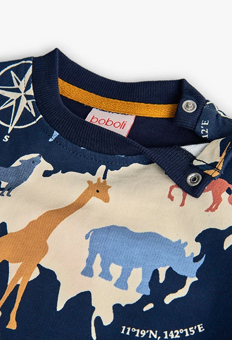 Camisola de menino em felpa com animais azul-marinho