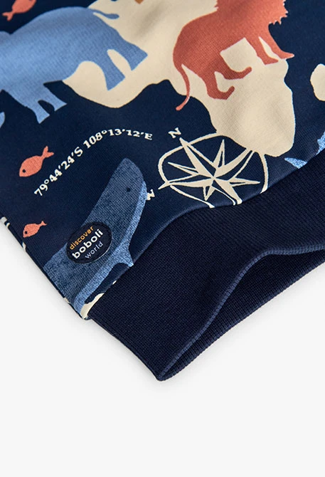 Navy blue boy´s sweatshirt with animal fleece