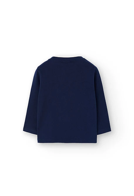 T-shirt menino de malha azul-marinho com pinguins